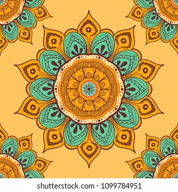 Flower mandala colorful background for cards, prints, textile and coloring books. Seamless pattern