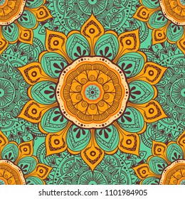 Flower mandala colorful background for cards, prints, textile and coloring books. Seamless pattern
