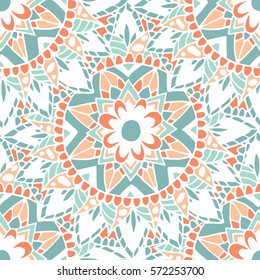 Flower Mandala Colorful Background For Cards, Prints, Textile And Coloring Books. Seamless Pattern