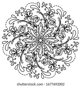 Flower mandala coloring book. Beautiful floral black and white ornament. Vintage decorative elements. Coloring book page.