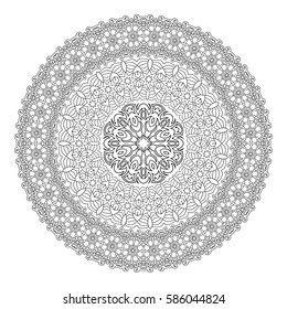 Flower Mandala for coloring book. Black and white ethnic henna pattern.Vintage decorative elements.Islam, Arabic, Indian, moroccan, turkish, pakistan, chinese ottoman motifs