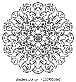 Flower mandala Coloring book wallpaper design, tile pattern, shirt, greeting card, sticker, lace pattern and tattoo. decoration for  interior design. hand drawn vector. white background