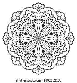 flower mandala Coloring book. wallpaper design, tile pattern, shirt, greeting card, sticker, lace pattern and tattoo. decoration for  interior design. hand drawn vector. white background