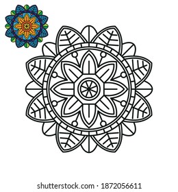 Blumenmandala mit Farbwahl. Einfache Vektorgrafik auf weißem Hintergrund.