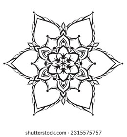 página de color Mandala de flores. Sencilla forma simétrica floral para un colorido atento. Esquema negro sobre fondo blanco