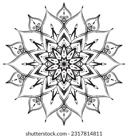 página de color Mandala de flores. Sencilla forma simétrica floral para un colorido atento. Esquema negro sobre fondo blanco