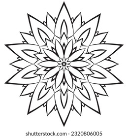 página de color Mandala de flores. Sencilla forma simétrica floral para un colorido atento. Esquema negro sobre fondo blanco