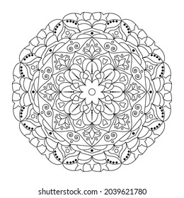 Flower mandala with curls on a white background. Anti-stress coloring book for children and adults. Decorative element for design