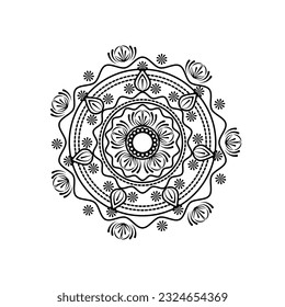 flower mandala decorative element. oriental pattern illustration.islam,arabic,indian,ottoman motives.lineart book page.