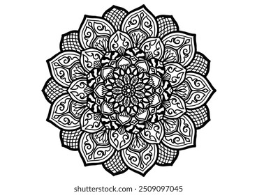 Flower mandala decorative element vintage oriental pattern Vector illustration Islam, Arabian, Indian, Moroccan, Spanish, Turkish, Pakistani, Chinese, mystical, Ottoman patterns, coloring book page. 