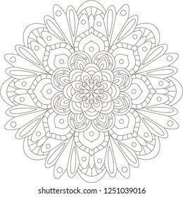 Flower Mandala with decorative elements. Oriental pattern, vector illustration. Coloring book page