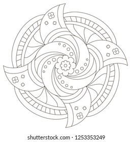 Flower Mandala with decorative elements. Oriental pattern, vector illustration. Coloring book page