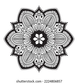 flower mandala decorative elements vintage oriental pattern Islamic, Arabic, Indian, Moroccan, Spanish, Turkish, Pakistani, Chinese, Mystical, Ottoman Pattern Coloring Book Page Vector Illustration