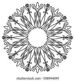 Flower Mandala. Decorative round ornaments. Anti-stress therapy patterns. Weave design. Yoga logos, backgrounds for meditation poster. idea for greeting cards, invitations, prints, textiles, tattoo.