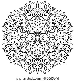 Flower Mandala. Decorative round ornaments. Anti-stress therapy patterns. Weave design. Yoga logos, backgrounds for meditation poster. coloring pages for adults, invitations, prints, textiles, tattoo