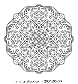 Flower Mandala Design. Oriental decorative round ornament can be used for meditation background, stress therapy and coloring page.