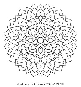 Flower Mandala Design. Oriental decorative round ornament can be used for meditation background, stress therapy and coloring page.