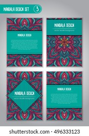 Flower mandala design set. Vintage decorative elements. Ornamental business cards. Oriental, vector illustration. nature motifs. Doodle ornaments.