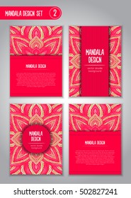 Flower mandala design set. Vintage decorative elements. Ornamental business cards. Oriental, vector illustration. nature motifs. Doodle ornaments.