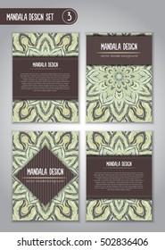 Flower mandala design set. Vintage decorative elements. Ornamental business cards. Oriental, vector illustration. nature motifs. Doodle ornaments.