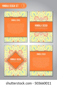 Flower mandala design set. Vintage decorative elements. Ornamental business cards. Oriental, vector illustration. nature motifs. Doodle ornaments.