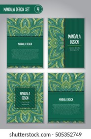 Flower mandala design set. Vintage decorative elements. Ornamental business cards. Oriental, vector illustration. nature motifs. Doodle ornaments.