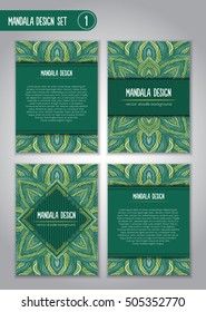 Flower mandala design set. Vintage decorative elements. Ornamental business cards. Oriental, vector illustration. nature motifs. Doodle ornaments.