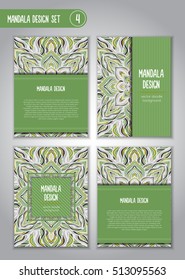 Flower mandala design set. Vintage decorative elements. Ornamental business cards. Oriental, vector illustration. nature motifs. Doodle ornaments.