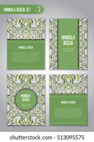 Flower mandala design set. Vintage decorative elements. Ornamental business cards. Oriental, vector illustration. nature motifs. Doodle ornaments.