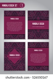 Flower mandala design set. Vintage decorative elements. Ornamental business cards. Oriental, vector illustration. nature motifs. Doodle ornaments.