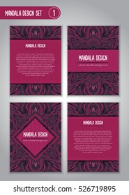 Flower mandala design set. Vintage decorative elements. Ornamental business cards. Oriental, vector illustration. nature motifs. Doodle ornaments.