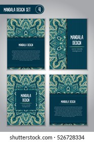Flower mandala design set. Vintage decorative elements. Ornamental business cards. Oriental, vector illustration. nature motifs. Doodle ornaments.