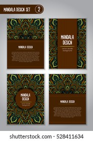 Flower mandala design set. Vintage decorative elements. Ornamental business cards. Oriental, vector illustration. nature motifs. Doodle ornaments.
