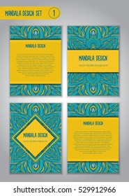 Flower mandala design set. Vintage decorative elements. Ornamental business cards. Oriental, vector illustration. nature motifs. Doodle ornaments.