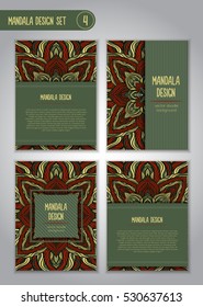 Flower mandala design set. Vintage decorative elements. Ornamental business cards. Oriental, vector illustration. nature motifs. Doodle ornaments.