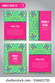 Flower mandala design set. Vintage decorative elements. Ornamental business cards. Oriental, vector illustration. nature motifs. Doodle ornaments.