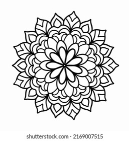 Flower Mandala doodle design with decorative elements. Hand drawn. Coloring for adult and kids or background. Vector Illustration