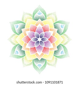 Flower mandala with dots different colors isolated on white background