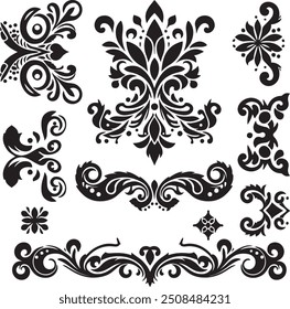 Mandala de flor, padrão de ornamento floral, Contorno, Oriental, Mandala Stencil Design, Padrão decorativo sem costura vetor silhueta design fundo branco