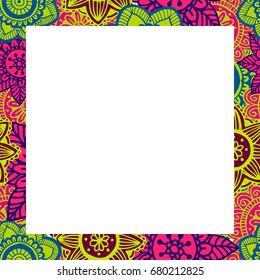 Flower mandala frame in hand drawn style for prints, fabric and ceramic. Vector illustration. 