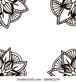 Flower mandala frame in hand drawn style for prints, fabric and ceramic. Vector illustration. 