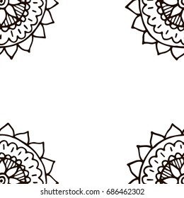 Flower mandala frame in hand drawn style for prints, fabric and ceramic. Vector illustration. 