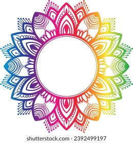 Flower Mandala Frame. Printable package decorative elements. Oriental pattern. Coloring page template. Vector illustration. Rainbow colored mandala