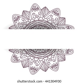 Flower mandala garland isolated over white background. Flower frame for your card design with space for your text. Vector illustration. 