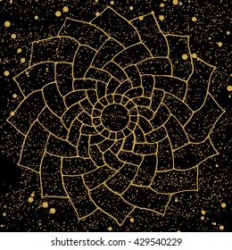 Flower mandala golden background - for cards, prints, textile. Flower mandala background. Vector illustration