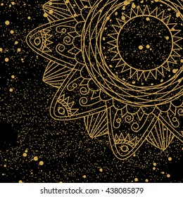 Flower mandala golden background - for cards, prints, textile. Floral pattern. Vector illustration