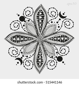 Flower Mandala graphics
Decoration author handmade petal eight happiness henna tattoo on the body point of pattern logo month eps10 vector illustration Stock