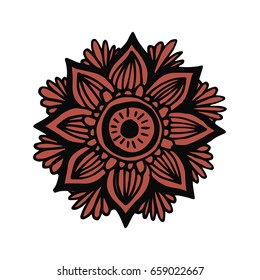 Flower mandala in hand drawn style for prints, fabric and tattoo. Vector illustration. Isolated on white