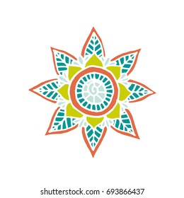Flower mandala in hand drawn style for prints, fabric and ceramic. Vector illustration. 