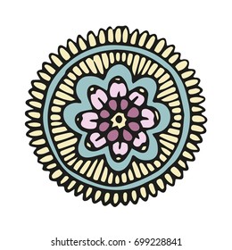 Flower mandala in hand drawn style for prints, fabric and ceramic. Vector illustration. 